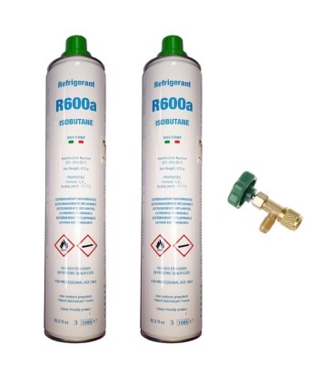 Pack gas refrigerante R600a isobutano + válvula