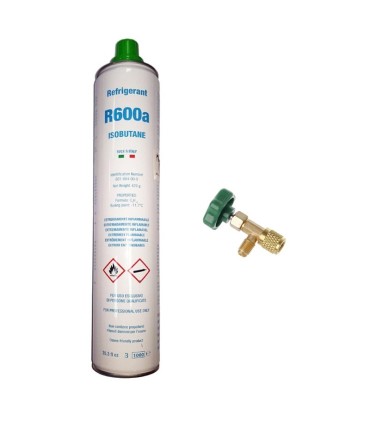 Gas refrigerante R600a isobutano + válvula
