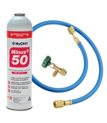Gas refrigerante ecológico MINUS 50 R22-R407C + manguera carga 1/4" y 1/4" + válvula