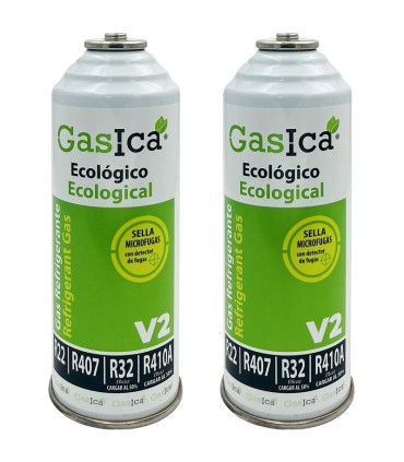 Gas refrigerante R22-R32-R407-R290-R410A Gasica V2 pack 2 botellas