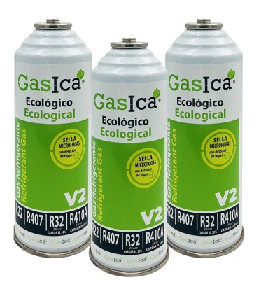 Gas refrigerante R22-R32-R407-R290-R410A Gasica V2 pack 3 botellas