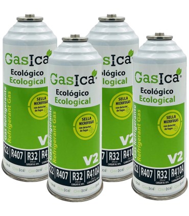 Gas refrigerante R22-R32-R407-R290-R410A Gasica V2 pack 4 botellas