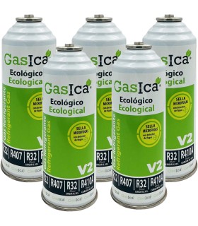 Gas refrigerante R22-R32-R407-R290-R410A Gasica V2 pack 5 botellas