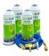 Pack 4 botellas gas refrigerante R22-R32-R407-R290-R410A Gasica V2 + manguera carga 1/4"-1/4" + válvula