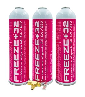 Pack 3 botellas gas refrigerante R-410A R-32 FREEZE+32 + válvula