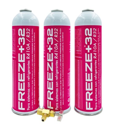 Pack 3 botellas gas refrigerante R-410A R-32 FREEZE+32 + válvula