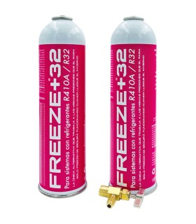 Pack 2 botellas gas refrigerante R-410A R-32 FREEZE+32 + válvula