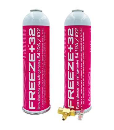 Pack 2 botellas gas refrigerante R-410A R-32 FREEZE+32 + válvula