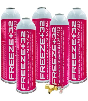 Pack 5 botellas gas refrigerante R-410A R-32 FREEZE+32 + válvula