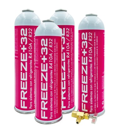Pack 4 botellas gas refrigerante R-410A R-32 FREEZE+32 + válvula