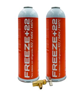 Pack 2 botellas gas refrigerante R22-R404-R407C FREEZE+22 + válvula