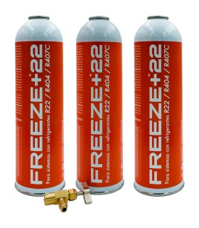 Pack 3 botellas gas refrigerante R22-R404-R407C FREEZE+22 + válvula