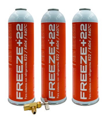 Pack 3 botellas gas refrigerante R22-R404-R407C FREEZE+22 + válvula