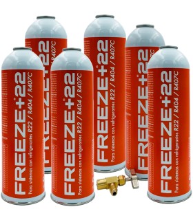 Pack 6 botellas gas refrigerante R22-R404-R407C FREEZE+22 + válvula