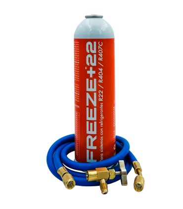 Gas refrigerante ecológico R22-R404-R407C FREEZE+22 + manguera carga 1/4"-1/4" + válvula