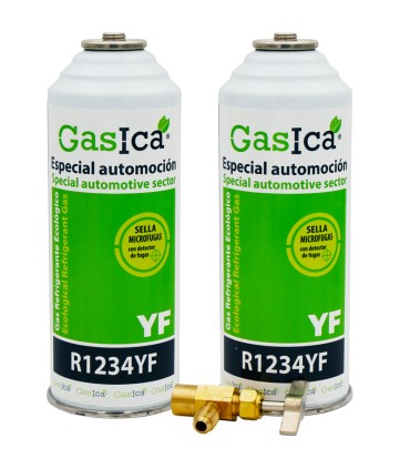 Pack gas refrigerante ecológico R1234yf GASICA YF  pack 2 botellas + Válvula