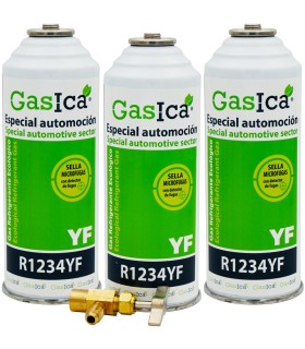 Gas refrigerante R1234yf GASICA YF pack 3 botellas + Válvula