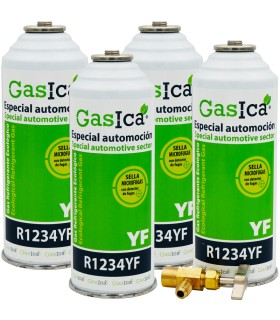 Gas refrigerante R1234yf GASICA YF pack 4 botellas + Válvula
