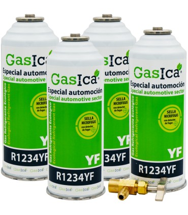 Gas refrigerante R1234yf GASICA YF pack 4 botellas + Válvula