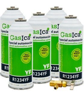 Gas refrigerante R1234yf GASICA YF pack 5 botellas + Válvula