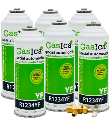 Gas refrigerante R1234yf GASICA YF pack 6 botellas + Válvula