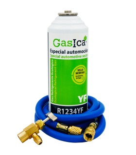 Gas refrigerante R1234yf GASICA YF + manguera carga 5/16"-1/4" + válvula