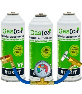 Gas refrigerante R1234yf GASICA YF pack 3 botellas + Manómetro