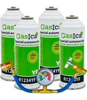 Gas refrigerante R1234yf GASICA YF pack 4 botellas + Manómetro