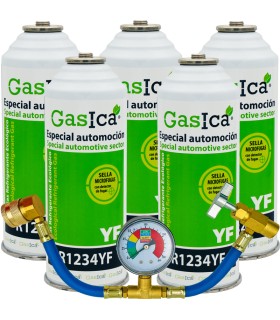 Gas refrigerante R1234yf GASICA YF pack 5 botellas + Manómetro