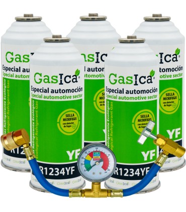 Gas refrigerante R1234yf GASICA YF pack 5 botellas + Manómetro