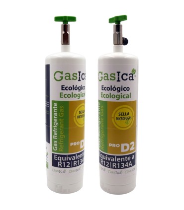 Pack 2 botellas gas refrigerante ecológico GASICA PRO D2 - R12 R134a