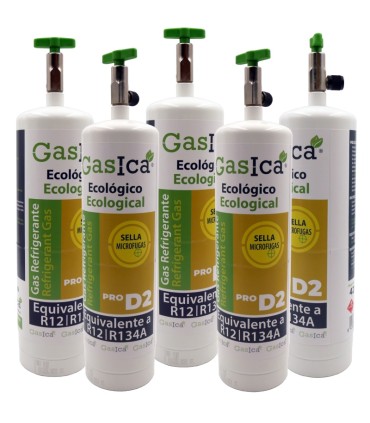 Pack 5 botellas gas refrigerante ecológico GASICA PRO D2 - R12 R134a