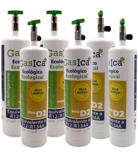 Pack 6 botellas gas refrigerante ecológico GASICA PRO D2 - R12 R134a