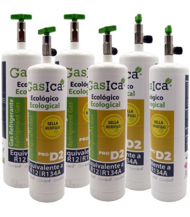 Pack 6 botellas gas refrigerante ecológico GASICA PRO D2 - R12 R134a