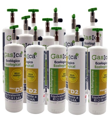 Pack 12 botellas gas refrigerante ecológico GASICA PRO D2 - R12 R134a