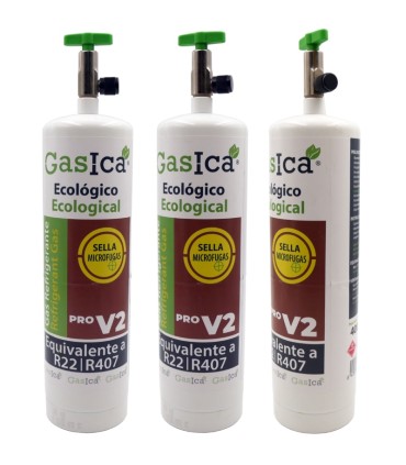 Pack 3 botellas gas refrigerante ecológico GASICA PRO V2 - R22 R407 R290 envase 400g