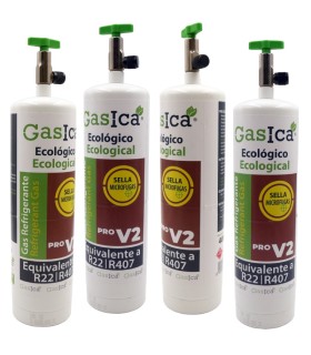 Pack 4 botellas gas refrigerante ecológico GASICA PRO V2 - R22 R407 R290 envase 500g