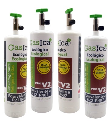 Pack 4 botellas gas refrigerante ecológico GASICA PRO V2 - R22 R407 R290 envase 500g