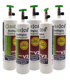Pack 5 botellas gas refrigerante ecológico GASICA PRO V2 - R22 R407 R290 envase 400g