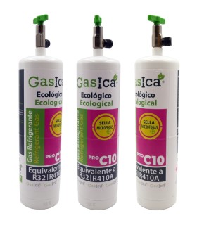 Pack 3 botellas gas refrigerante ecológico GASICA PRO C10 - R32 R410A envase 400g