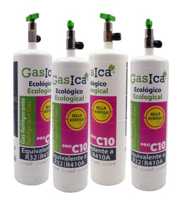 Pack 4 botellas gas refrigerante ecológico GASICA PRO C10 - R32 R410A envase 400g