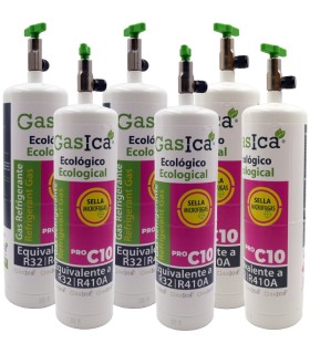 Pack 6 botellas gas refrigerante ecológico GASICA PRO C10 - R32 R410A envase 400g