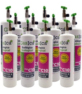 Pack 12 botellas gas refrigerante ecológico GASICA PRO C10 - R32 R410A envase 400g