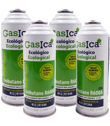 Gas refrigerante R12 R134A Gasica D2 pack 4 botellas Isobutano R600A