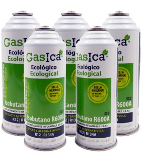 Gas refrigerante R12 R134A Gasica D2 pack 5 botellas Isobutano R600A