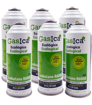 Gas refrigerante R12 R134A Gasica D2 pack 6 botellas Isobutano R600A