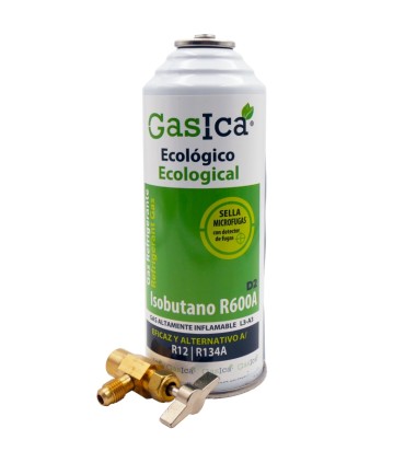 Gas refrigerante R12 R134A Gasica D2 Isobutano R600A + válvula