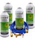 Gas refrigerante R12 R134A Gasica D2 pack 4 botellas Isobutano R600A + manguera carga 1/4"-1/4" + válvula