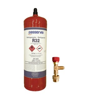 Gas refrigerante R-32 botella 1,8kg + válvula carga