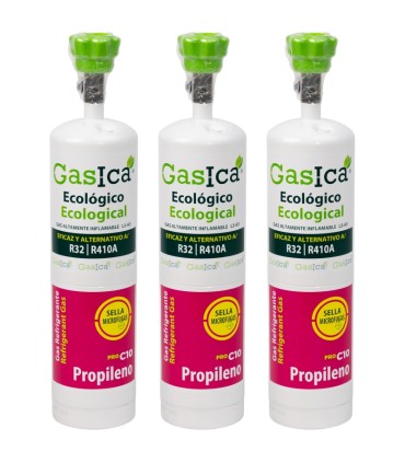 Pack 3 botellas gas refrigerante ecológico Propileno Gasica PRO C10 - R32 R410A